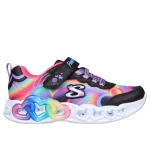 Skechers Girls' Heart Lights Infinite Heart Lights Light Up Sneakers Black 36 Featuring Rainbow Mesh Fabric Glitter Synthetic Leather Cushioned Midsole and Flexible Outsole - Skechers