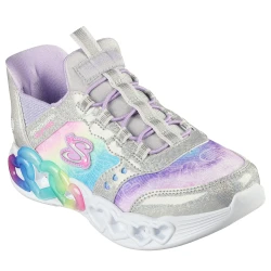 Skechers Girls' Slip-ins Infinite Heart Lights Light-Up Shoes 35 Silver: Ombre Knit Upper with Glitter, Heart Pattern, Air Cooled Memory Foam, and 3D Heart Shaped Midsole Lights