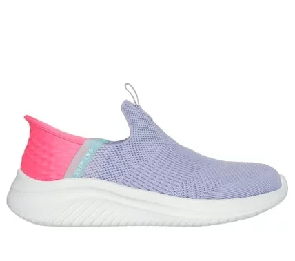 Skechers Girls' Ultra Flex 3.0 Fresh Time Slip-ins Laceless Sneakers Light Blue 32 Featuring Stretch Fit Engineered Knit Upper and Air Cooled Memory Foam Insole