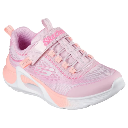 حذاء رياضي Skechers للبنات من طراز Tide Tech، باللون الوردي، مقاس 31، مزين بجزء علوي شبكي لامع مطبوع، وأربطة مطاطية، وحزام قابل للتعديل على مشط القدم، ونعل أوسط مبطن، مناسب للأطفال النشيطين - Image 3