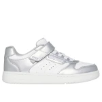 Skechers Girls' Quick Street Style Stride Low Top Sneakers 36 Silver Duraleather Upper Machine Washable with Stretch Laces and Adjustable Strap for Comfort - Skechers