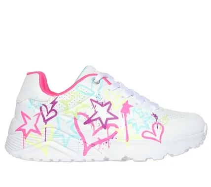 حذاء رياضي Skechers Uno Lite My Drip للبنات بتصميم نجوم قطرات الطلاء، نعل داخلي من إسفنج ميموري فوم المبرد بالهواء، ونعل أوسط مبطن على شكل إسفين، أبيض متعدد الألوان، مقاس 37 حذاء رياضي Skechers Uno Lite My Drip للبنات بتصميم نجوم قطرات الطلاء، نعل داخلي من إسفنج ميموري فوم المبرد بالهواء، ونعل أوسط مبطن على شكل إسفين، أبيض متعدد الألوان، مقاس 37