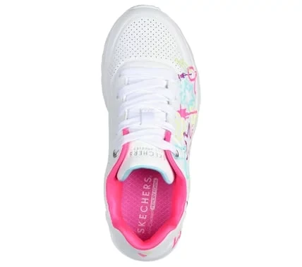 حذاء رياضي Skechers Uno Lite My Drip للبنات بتصميم نجوم قطرات الطلاء، نعل داخلي من إسفنج ميموري فوم المبرد بالهواء، ونعل أوسط مبطن على شكل إسفين، أبيض متعدد الألوان، مقاس 37 - سكيتشرز - Image 4