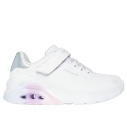 Skechers Girls' Uno Lite 2.0 Vivid Metallic Fashion Sneaker with Durabuck Upper, Adaptive Closure, and Air-Cooled Memory Foam Comfort Insole, Size 32, White