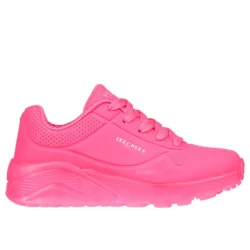 Skechers Girls' Uno Ice Fashion Lace Up Sneakers Pink Durabuck Upper Air Cooled Memory Foam Insole Translucent Wedge Cushioned Midsole Size 34 Stylish Comfort
