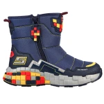 Skechers Boys' Mega Craft Cuboforce Sneaker Boot Navy 36 with Water Repellent Synthetic Upper Pixelated Block Themed Design Cushioned Insole and Side Zip Closure - Skechers