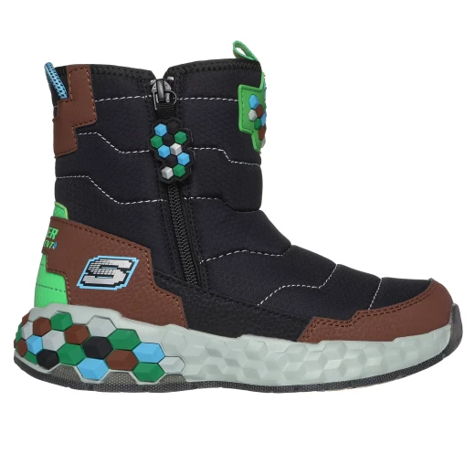 Skechers Boys' Mega-Craft 2.0 Cubobreeze Sneaker Boot Pixelated Block Design Water Repellent Upper Faux Fur Lining Cushioned Comfort Insole Side Zip Closure Size 33 Black - Skechers - Image 2