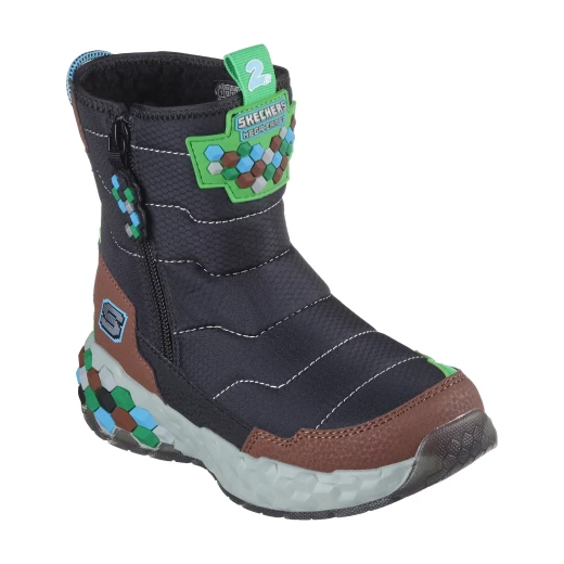 Skechers Boys' Mega-Craft 2.0 Cubobreeze Sneaker Boot Pixelated Block Design Water Repellent Upper Faux Fur Lining Cushioned Comfort Insole Side Zip Closure Size 33 Black - Skechers - Image 3