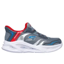 Skechers Boys' Meteor Lights Slip On Shoes Gray Size 27 with Air Cooled Memory Foam Insole and Light Up Midsole Sporty Comfortable with Stretch Laces Hands Free Slip Ins