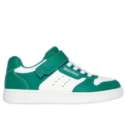 Skechers Street Boys' Quick Street Low Top Sneakers: Durable Leather Upper, Adaptive Closure, Machine Washable, Cushioned Insole, Green Color, Size 32