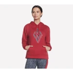 Skechers Diamond Legacy Women's Pullover Hoodie Red XS with Soft Brushed Fleece Fabric, Diamond Legacy Print, Adjustable Drawcord Hood, and Kangaroo Pocket - Skechers