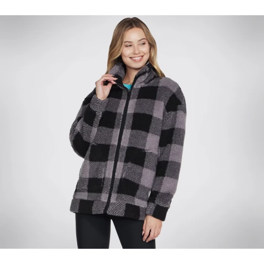Skechers Women's Skech Sherpa Plaid Jacket Black Large Winter Coat Mock Neck Hand Pockets Stylish Warm 2024 Fashion Skechers Women's Skech Sherpa Plaid Jacket Black Large Winter Coat Mock Neck Hand Pockets Stylish Warm 2024 Fashion