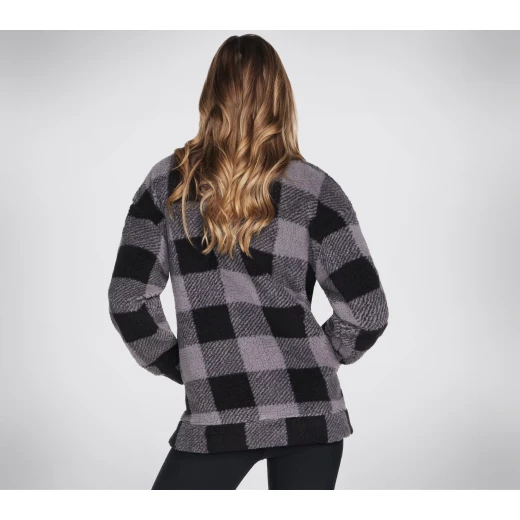 Skechers Women's Skech Sherpa Plaid Jacket Black Large Winter Coat Mock Neck Hand Pockets Stylish Warm 2024 Fashion - Skechers - Image 3