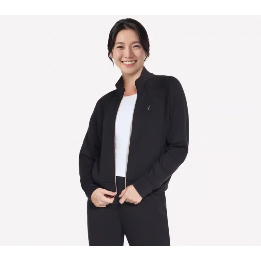 Skechers Women's Cozy Luxe Jacket Full Zip Mock Neck featuring SKECHLUXE Elevate Fabric with Elastic Cuffs and Bottom Band Black XL