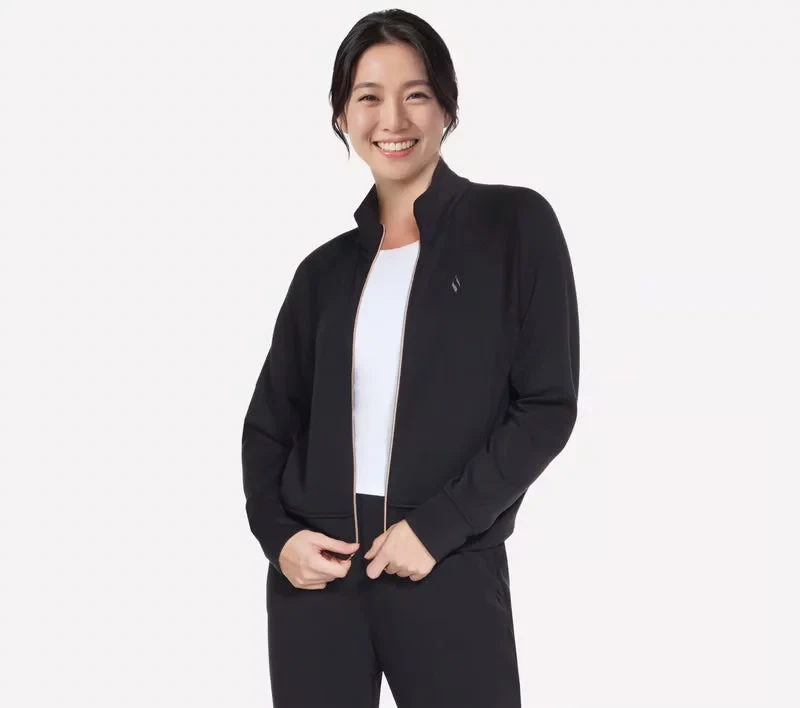 Skechers Women's Cozy Luxe Jacket Full Zip Mock Neck featuring SKECHLUXE Elevate Fabric with Elastic Cuffs and Bottom Band Black XL - Skechers