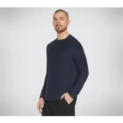 Skechers Men's GO DRI All Day Long Sleeve Tee Navy Blue Moisture Wicking Quick Drying Crewneck Shirt Size M Flatlock Seams for Sleek Look