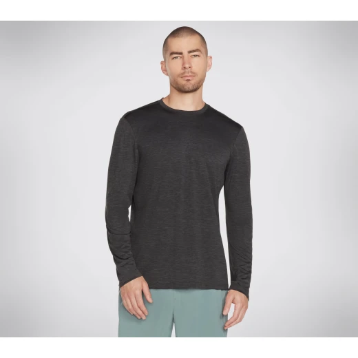 Skechers Men's GO DRI On The Road Long Sleeve Knit Tee Athletic 100% Breathable Fabric Crewneck Flatlock Seams Active Fit Black M