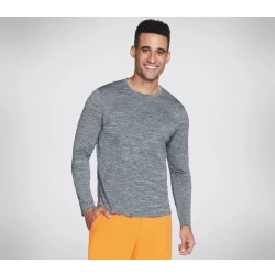 Skechers Men's GO DRI® On the Road Long Sleeve Knit Tee in Light Gray, Athletic Fit with Ultra Flight Fabric, Crew Neck, Flatlock Seams for Comfort, Size Small