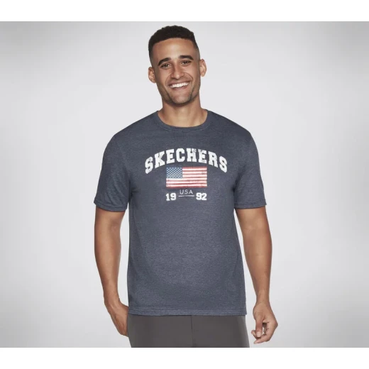 Skechers Men's Heritage Flag Tee Navy Cotton Blend Short Sleeve Shirt