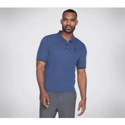 Skechers Men's Off Duty Polo Shirt Navy Blue S Size Short Sleeve GO DRI Pique Fabric Collared Shirt with Logo for Comfortable and Versatile Style