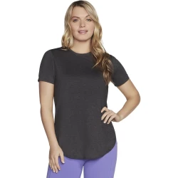 Skechers GO WALK Wear GO DRI Swift Tunic Tee Women's Apparel Black Color Moisture Wicking Quick Drying Fabric Round Neckline High Low Hem Side Slits Size Small