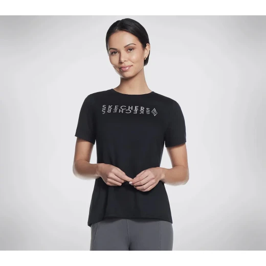 تي شيرت Skechers Diamond Legacy النسائي أسود بأكمام قصيرة مقاس كبير - سكيتشرز - Image 6