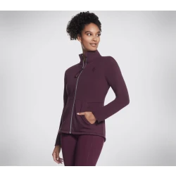 Skechers Women's GoSnuggle Jacket in Purple, Size Large, Featuring a Soft Stretch Knit Fleece, Full Zip, On-Seam Pockets and Mock Neck for Relaxed Comfort and Style