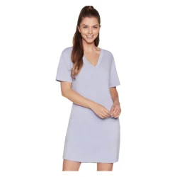 Skechers SkechLuxe Restful Short Sleeve Dress Lavender L Women's Clothing
