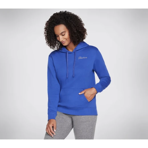 Skechers Women's Signature Pullover Hoodie in Blue, Featuring SKECH SWEATS Fleece Fabric, Attached Hood, Long Sleeves, and Kangaroo Pocket, Size Large Skechers Women's Signature Pullover Hoodie in Blue, Featuring SKECH SWEATS Fleece Fabric, Attached Hood, Long Sleeves, and Kangaroo Pocket, Size Large