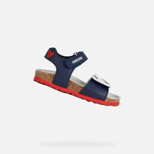 Geox Chalki Baby Sandals Navy Blue Mickey Mouse Print First Step Adjustable 23. Breathable Anatomical Design for Summer Comfort. Easy Fastening and Durable Leather Effect Material. - Geox - Image 2