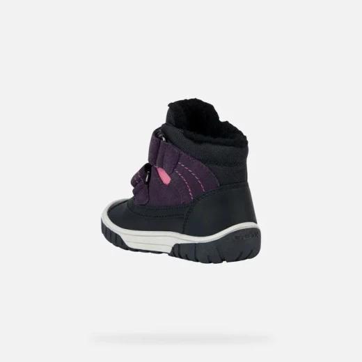 Geox Omar Baby Violet Outdoor Ankle Boots Black Suede and Nylon Construction 24 with Double Riptape Closure Water Resistant Sporty Design for Cosy Little Feet Protection - Geox - Image 4