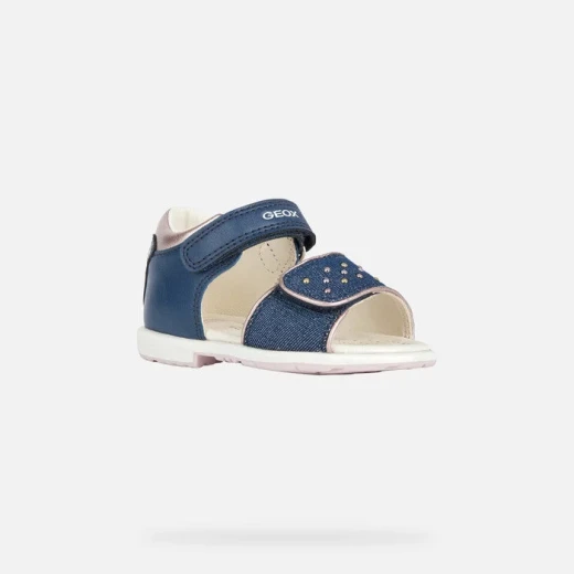 Geox Verred Baby Girls' Sandals Airforce Blue Pink Nappa Canvas Rhinestone Butterfly Design Lightweight Flexible 26 Size Ideal For Summer Outings Breathable Comfortable - Avio - Image 3