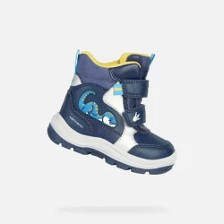 Geox Flanfil ABX Baby Waterproof Ankle Boots Navy Blue 22 for Boys with Dino Decoration and Cushioned Ankle Support, Suitable for Rainy Weather, Easy Exchange in Stores