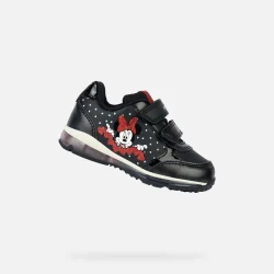 Geox Todo Baby Minnie Mouse Sneakers Black Pearlescent Patent Leather 24 Breathable Running Shoes with Light Up Soles Toddler Girl's Footwear Comfortable and Stylish