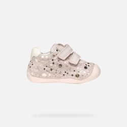 TUTIM Baby Girls' Rose Suede Shoes with Multicolored Dots, Designed for Learning to Walk, Easy Quick Entry, Size 23, Comfortable and Protective Footwear