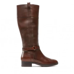 Geox Larysse Women's Cognac Leather Ankle Boots with Buckle Strap, Breathable Urban Style, Size 37, Low Heel, Fast Delivery and Easy Exchange