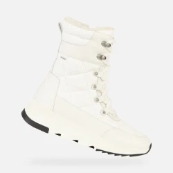 Geox Falena ABX Women's Waterproof Ankle Boots in White, Size 37, Featuring Breathable Design for Outdoor and City Wear, Durable Nappa and Quilted Nylon Construction