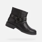 Geox Catria Woman's Ankle Boots Black Leather Biker Style Buckle Strap 36: Comfortable and Breathable Bootie with a Rock Feel, Perfect for Urban Cool Outfits, D26LQG.0TC43.C9999 - Geox