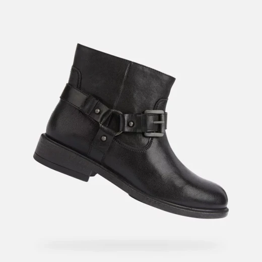 Geox Catria Woman's Ankle Boots Black Leather Biker Style Buckle Strap 36: Comfortable and Breathable Bootie with a Rock Feel, Perfect for Urban Cool Outfits, D26LQG.0TC43.C9999 - Geox - Image 2