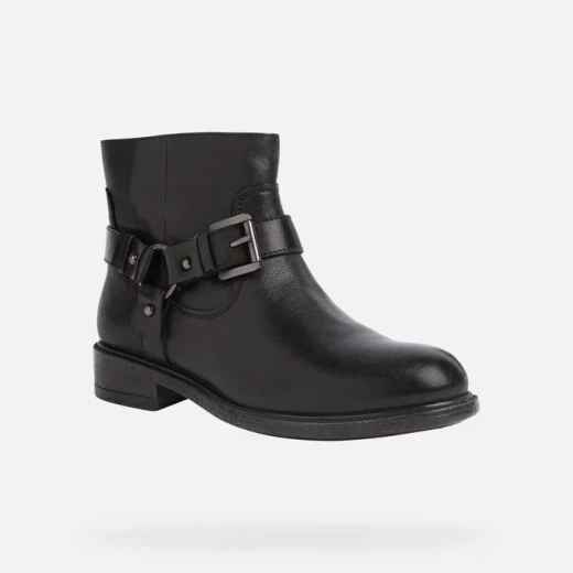 Geox Catria Woman's Ankle Boots Black Leather Biker Style 38 Buckled Ankle Strap Breathable Comfortable Bootie for Urban Cool Outfits - Geox - Image 3