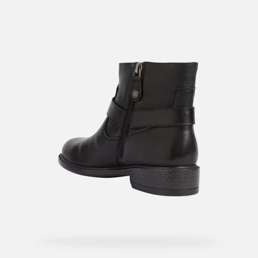 Geox Catria Woman's Ankle Boots Black Leather Biker Style 38 Buckled Ankle Strap Breathable Comfortable Bootie for Urban Cool Outfits - Geox - Image 4
