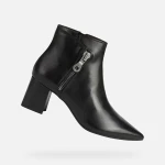Geox Bigliana Women's Ankle Boots in Black Nappa Leather, Pointed Toe, Column Heel, Size 37, Elegant and Comfortable City Style - Geox