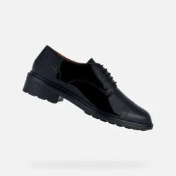 Geox Walk Pleasure Women's Black Patent Leather Lace Up Brogue Shoes Size 39: Iconic Design, Superior Cushioning, and Everyday Comfort for Office Days, Shopping, and Errands
