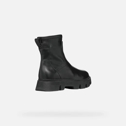 VILDE Woman Black Leather Ankle Boots 36 Breathable Lightweight Comfortable Modern Design Featuring Stretchy Tonal Material Chunky Outsole City Styling D26UAC.043KB.C9997 - Geox - Image 5
