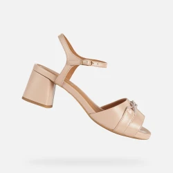 Geox Genziana Woman Leather Sandals Nude 37 Ankle Strap Block Heel