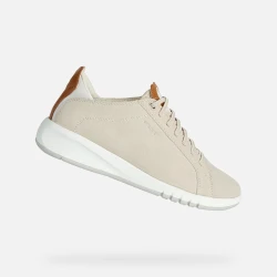 Geox Aerantis Woman Sneakers Off White Suede and Nappa Leather 36