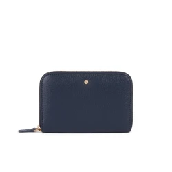 Only Navy Women's Leather Wallet with Zip Closure 15cm x 9.5cm: Spacious Medium-Sized Wallet for Cards, Banknotes, Coins, and ID. Made from Durable Tumbled Leather.