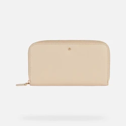 Geox Women's Off White Leather Wallet: Large Gusseted Design with Zip Closure, Multiple Card Slots, and Coin Pouch. Durable, Tumbled Leather for Everyday Use.