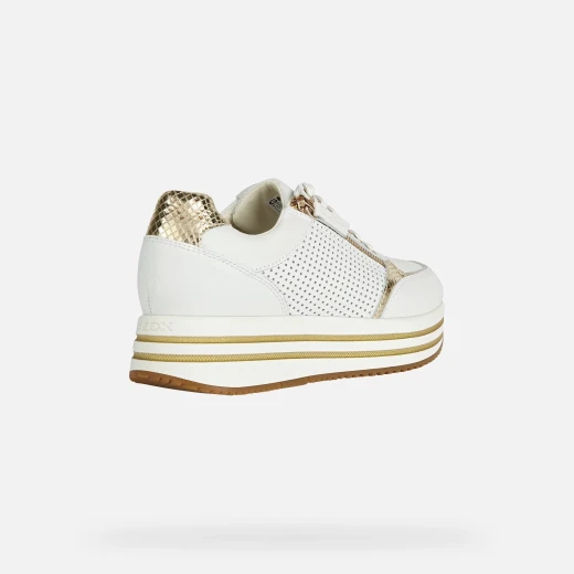 Geox Kency Woman White Sneakers with Chunky Sole in Soft Nappa & Metallic Leather, Side Zip Closure, Size 40, Breathable Design for Women - Geox - Image 4