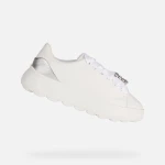 حذاء رياضي نسائي Geox Spherica EC4.1 أبيض جلد مقاس 37 مزين بتفاصيل فضية معدنية ونعل مريح للمشي في المدينة مع أحجار كريمة لامعة - جيوكس